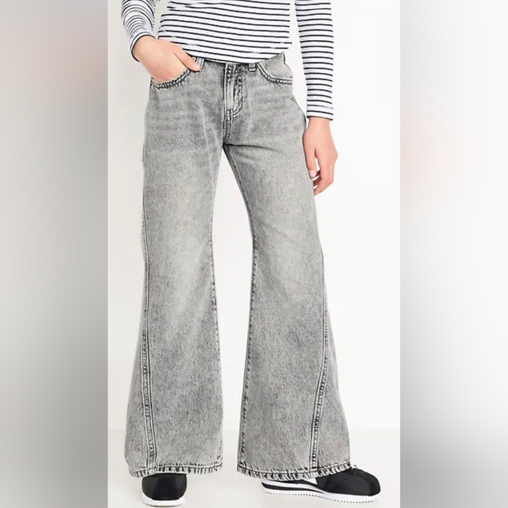 Old Navy Baggy Flare High Rise Gray Wide-Leg‎ Girl's Jeans Sz 12 Boho Casual